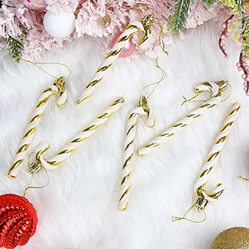 DERAYEE 6 PCS Christmas Glitter Candy Cane Plastic Candy Cane Christmas Tree Decorations for Xmas New Year Party Supplies (Gold&White) — photo 5