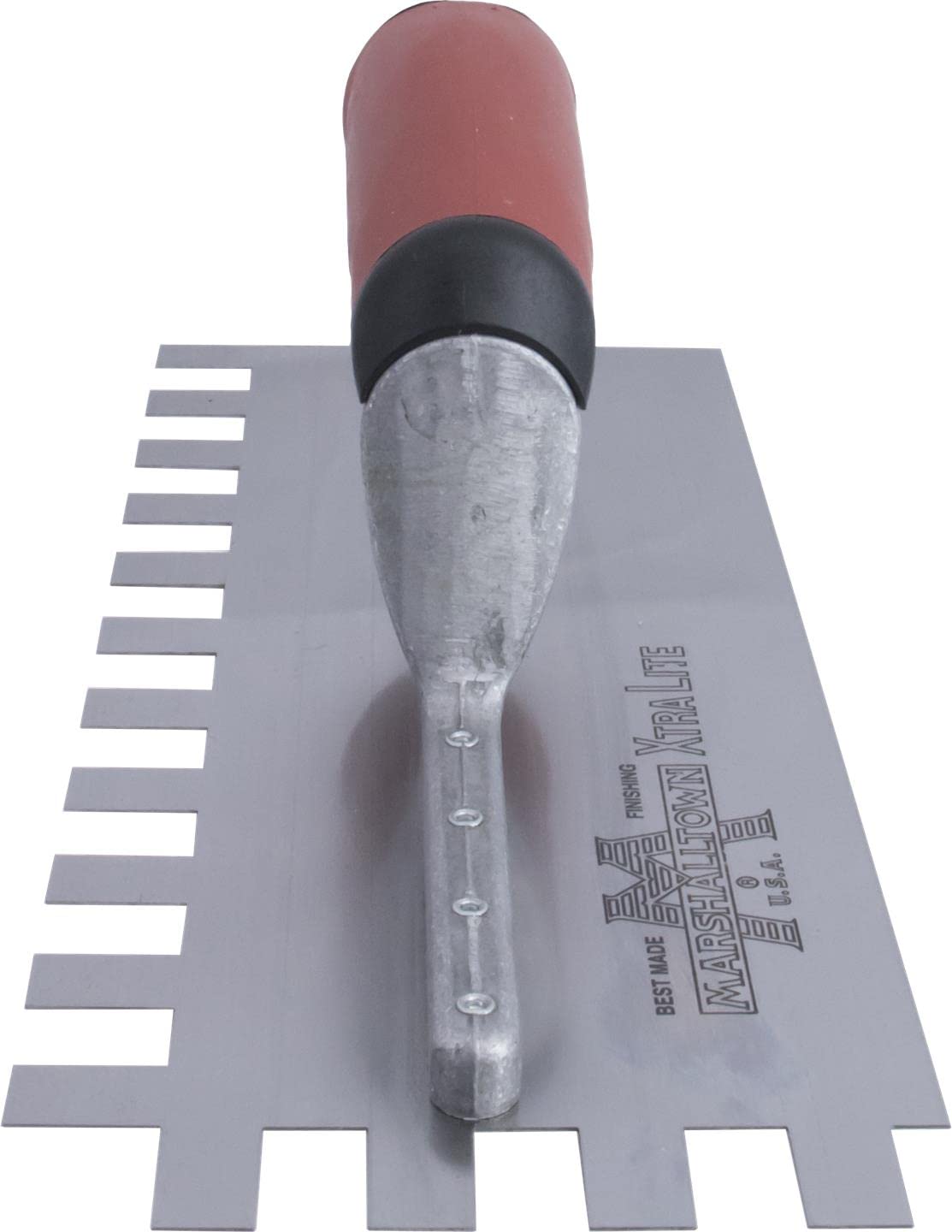 Frattazzo dentato Marshalltown, tacca: U-6x13x6 mm con manico curvo Durasoft, in acciaio, per piastrellisti, dimensioni: 279x114 mm