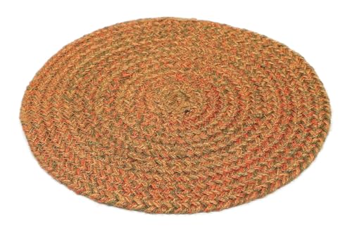 Image of THE HOME TALK Jute Braided Placemats|Side Table Mats|Best for Bed-Side Table,Center Table,Dining Table,Shelves|Home Decorators|Farm Mats (Orange, 33 cm Round, Set of 6)