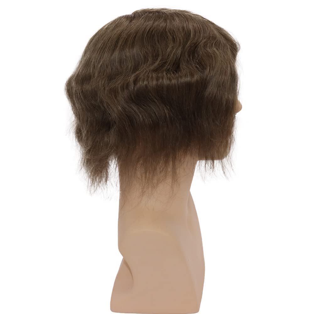 Men’s Toupee Soft Thin Skin 0.06mm PU 10x8inch Hair Replacement for Men's Hairpiece 100% European Human Hair Pieces for Man #17 Ash Brown Color