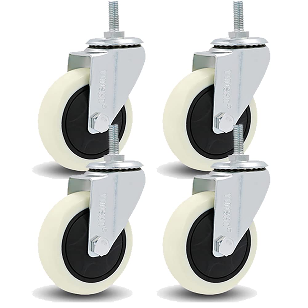 Ruote Girevoli da 75/100 mm con Freno, Ruota Girevole con Filettatura M12, Ruota in PP per Carichi Pesanti per Mobili, Banco da Lavoro, capacità di Carico 360 kg, Set di 4
