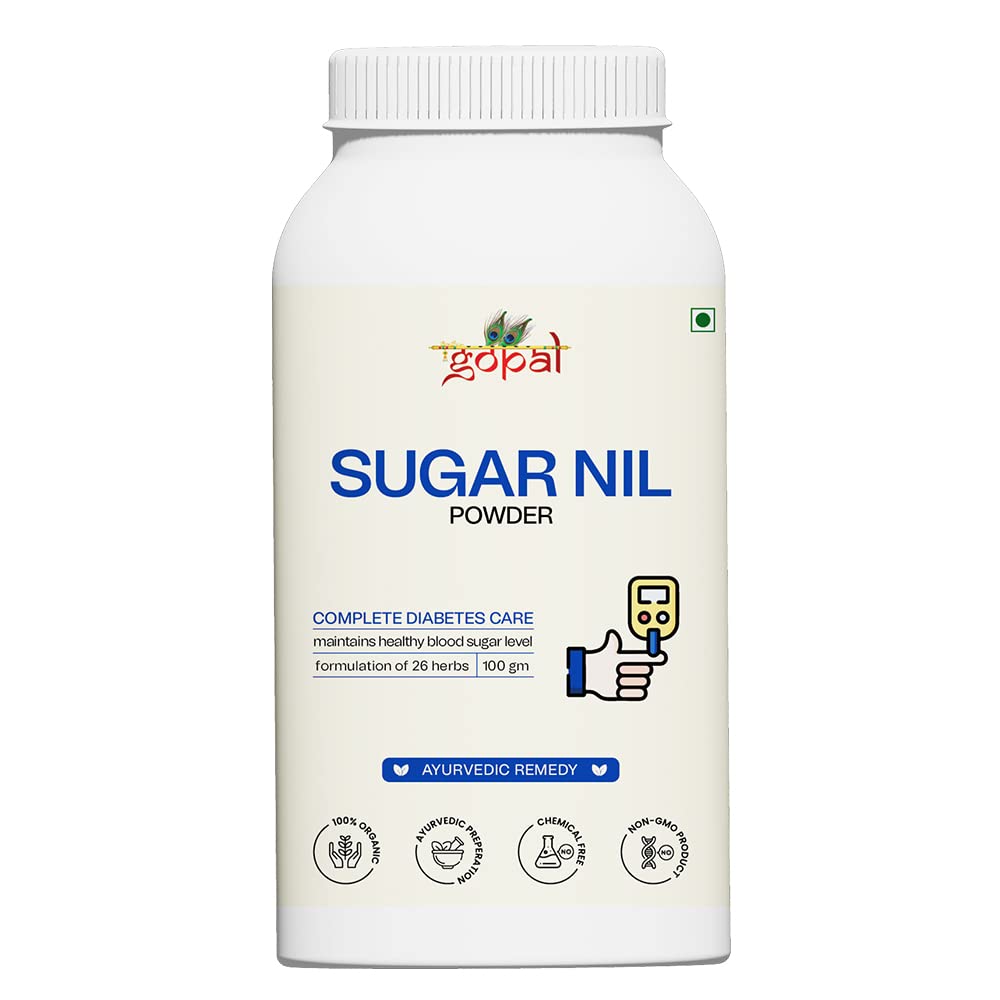 Sugar Nil Powder - Manage Diabetes, Blood Sugar Level and Metabolism - Dia & Sugar Free Ayurvedic Powder For Men & Women - Blend of 24 Herbs & 2 Bhasmas - 100gm (Pack of 1)