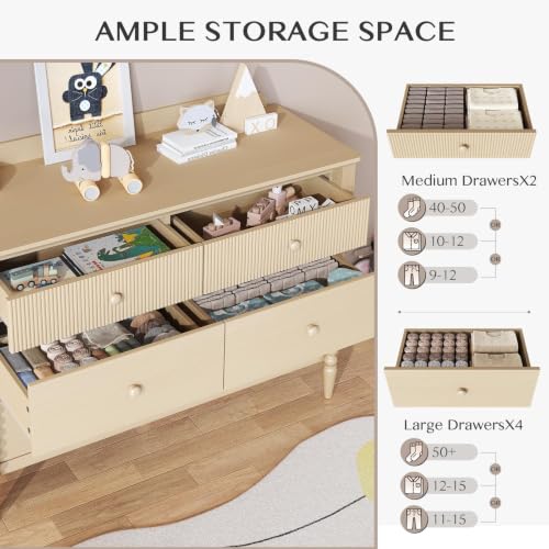 Image of JOINICE Oak Nursery Dresser for Kids Bedroom, 6 Drawers for Storage