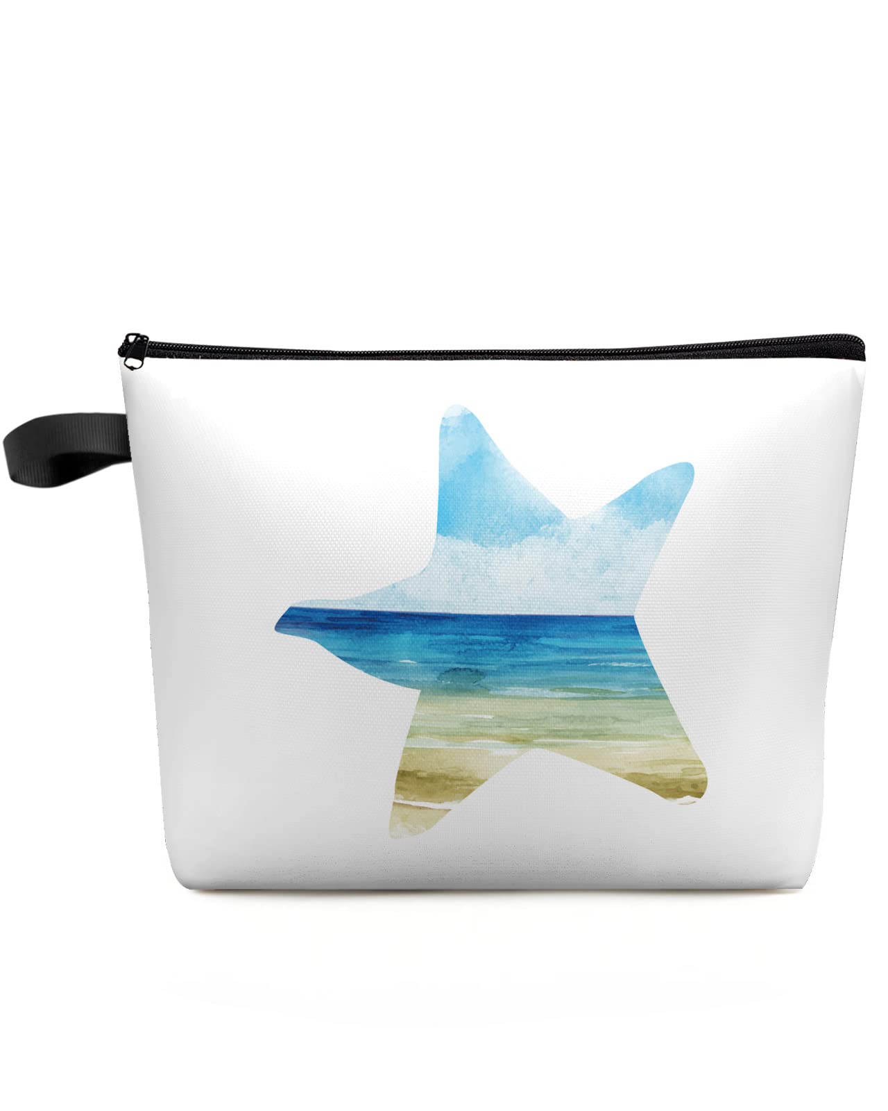 LsrtossStarfish Beach Makeup Bag - Large Capacity Travel Cosmetic Bag for Women Men, Watercolor Sandy Beach in Summer Makeup Organizer Bag Waterproof Hanging Toiletry Bag Makeup Bags 1Pack