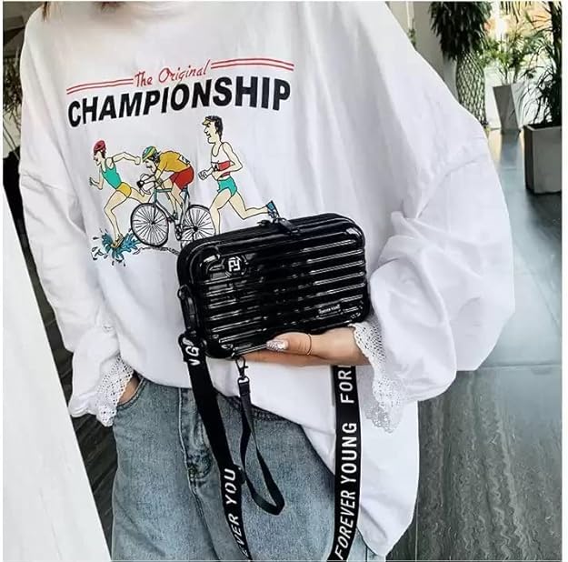 Image of Sling Box Bag with Detachable Shoulder Strap | Suitcase Style Hard Case Cross Body Sling Bag for Girls, Women,BOYS