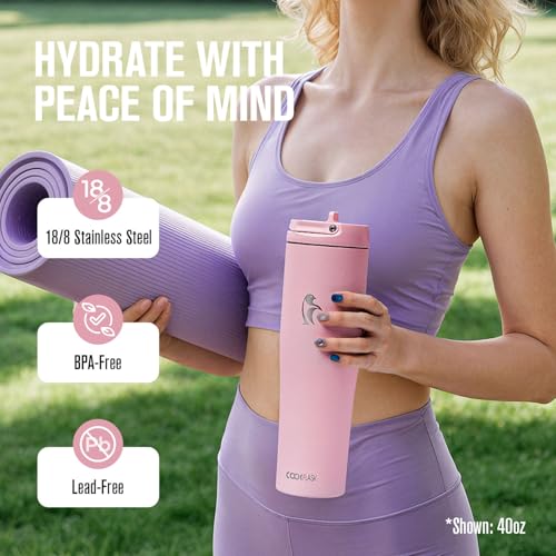 Image of Coolflask Water Bottle 32 oz Fits Car Cup Holder with Straw & Handle