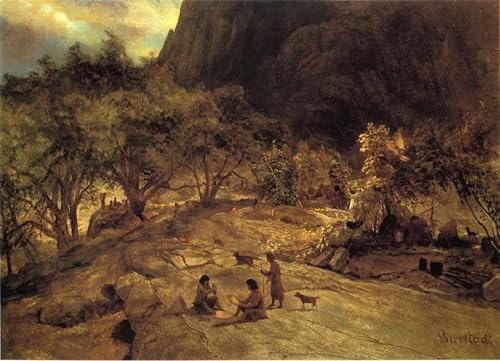 Tableaux peinture sur toile campement indien Yosemite Bierstadt 60x90cm