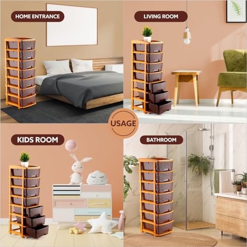 Image of 7XL Plastic Modular Drawer System for Home, Office, Hospital, Parlor, School, Doctors, Home and Kids, Product Dimension When Asembeled (30Cmx37Cmx105Cm) (Chocolate Brown, 7XL)