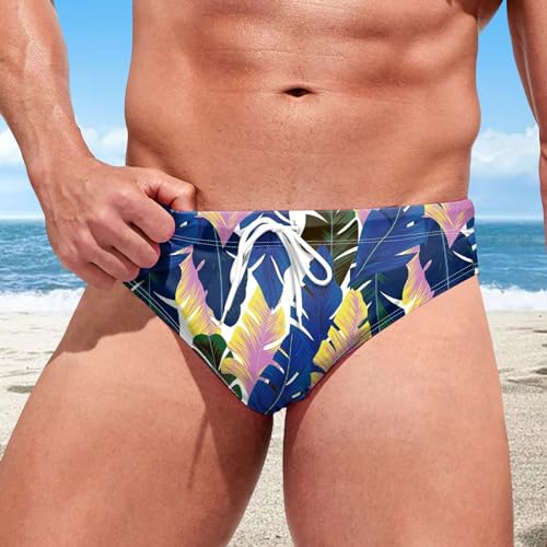 Mens Swim Briefs Bikini Underwear Printed Quick Dry Drawstring Sport Swimsuit Breathable Casual Beach Soft Thong Underwear3