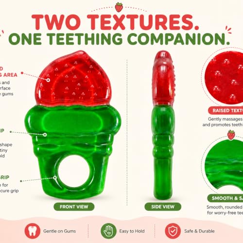 Image of CHICAGOZONE Premium Baby Silicone Teether Ring Toy - BPA Free Soft Teething Toy for Infants, Multi-Texture Sensory Chew Toy, Easy Grip Teether for Babies 3-12 Months, Cute Animal Design (Multicolor) (RED AND GREEN)