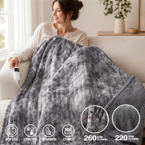 Manta Eléctrica Calefactable Throw 50''x60'' - Manta de Calor Tie-Dye, Lavable con 10 Niveles de Calor, Temporizador de 8h, Protección Calefactable, Material Suave de Franela y Sherpa miniatura 2