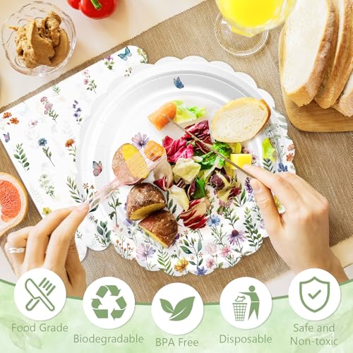 Image of 100 Pcs Wildflower Paper Plates and Napkins Disposable Set for Party