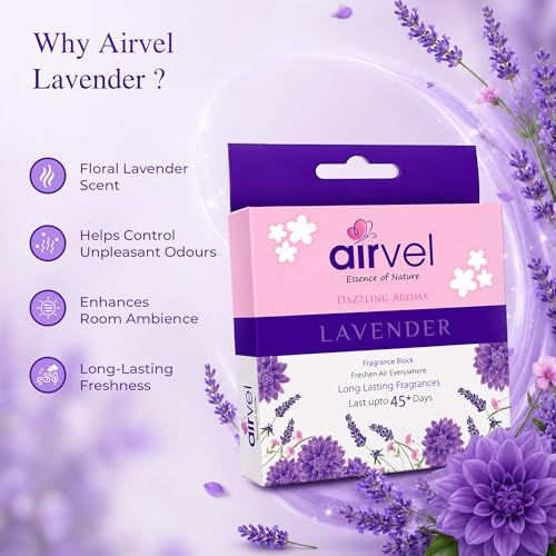 Image of Airvel Lusty Lavender Fragrance Block | Non-Toxic, Safe | Long-Lasting Freshness | Up to 45 Days Pack of 5 (75g Each)