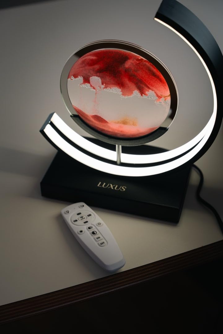 Luxus europe - Treibsand Tischlampe - Gold - Bewegte Sandkunst - Sanduhr-Lampe - Sandkunst in Glas - Schreibtischlampe - LED - Dimmbar - Industriell und modern - Nachtlicht für das Schlafzimmer