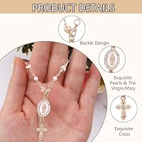 Steering Wheel Rosary Charm, Steering Wheel Accessory with Virgin Mary Charm & Cross, Pearl Heart Chain Catholic Car Interior Hanging Decor (White) — image 4