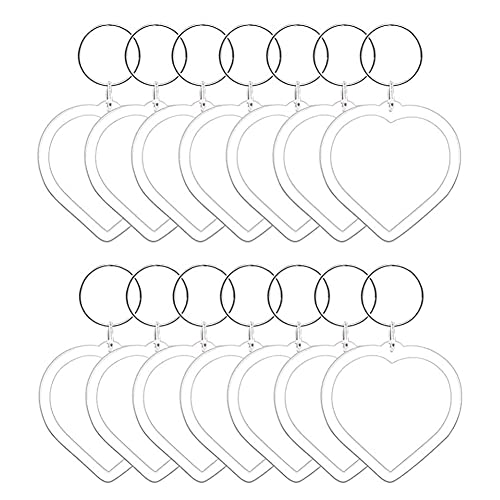 QUUPY 25PCS Clear Acrylic Heart Shape Blank Photo Keychains Photo Frame Keychain Keyring Insert Personalized Picture Snapin Keychain for Family Gifts