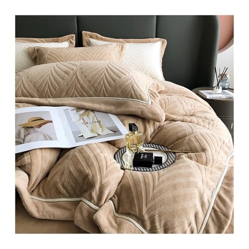 Juego de Cama de 4 Piezas de Franela Suave con Funda nórdica 200x230cm 220x240cm con sábana encimera y Fundas de Almohada(Brown A,220x240-245x270cm)