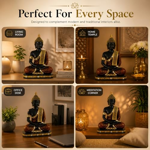Image of PulGos 23cm Meditating Buddha Idol Statue with Led Candle, Modern Resin Art