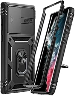 Lanhiem for Samsung Galaxy S22 Ultra Case with Slide Camera Cover and Kickstand Samsung S22 Ultra Case, Built-in 360° Rotate Ring Holder Magnetic Heavy Duty Shockproof Tough Hard Armour Phone Case