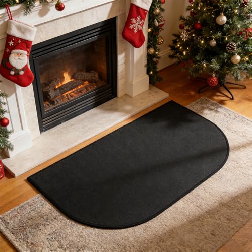 KUWUNG Alfombra Ignífuga para Chimenea, Alfombras Ignífugas Semicircular para Chimeneas, 2 Capas Tapete de Fibra de Vidrio Resistente Al Fuego, para Chimenea y Chimenea (50×80 cm)