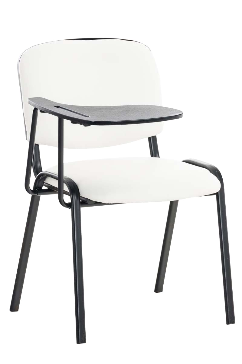 CLP Chaise Visiteur Ken Similicuir et Tablette Rabattable I Chaise Salle de Conférence Stable Confortable Dossier et Assise Rembourrés I Couleur, Couleur:Blanc