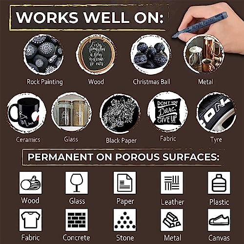 Image of kreni Water-Based Black White Gold Silver Fine, Medium Point Acrylic Paint Marker Pens Permanent for Rocks Painting DIY Craft Making Supplies(Set of 4)