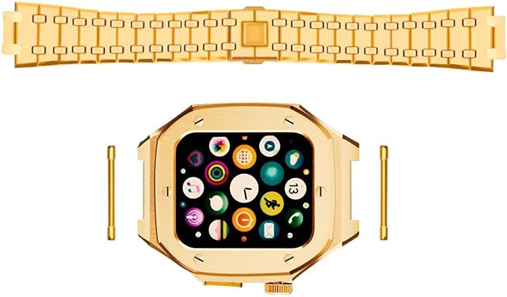 EPANO Etui ze stali nierdzewnej, pasek do zegarka Apple Watch 8, 7, 6, 5, 4, SE, 45 mm, 44 mm, męski, zestaw modów, zintegrowana bransoletka, odporny na wstrząsy pasek i etui