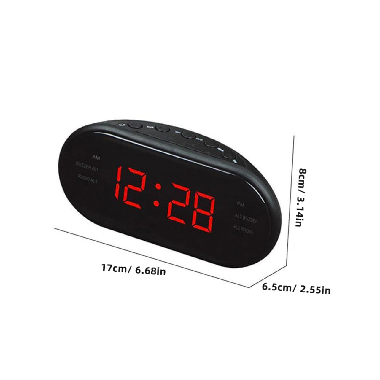 NOLITOY Radio Reloj Despertador Digital Rojo con Doble Alarma y FM | Plástico, Diseño Compacto para Mesita, Formato Electrónico con Pantalla Curvada y Repetición