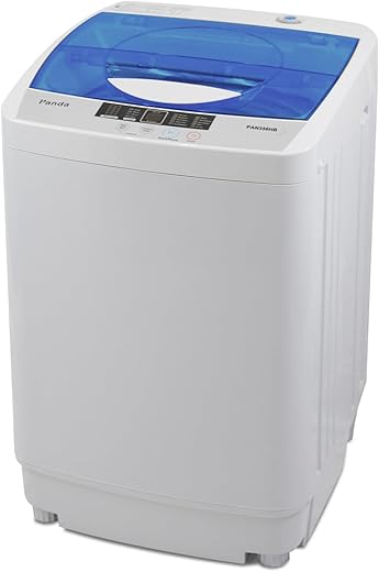 Panda 1.34 Cu.ft Portable Washing Machine, Fully Automatic Laundry Washer with Built-in Drain Pump, Top Load Clothes Washer 10 LBS Load Volume for Apartment and Household, Blue Transparent Lid