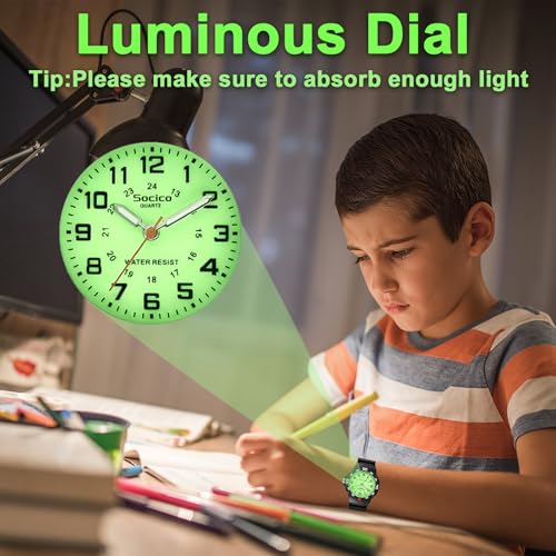 socico children analog watch for boys girls waterproof time teaching watch with soft band learning time wrist watch easy to read christmas gifts for kids ages 3-12 great gifts