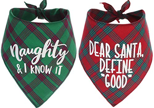 Dog Christmas Bandanas Plaid Reversible Triangle Bibs Scarf Accessories for Dogs Cats