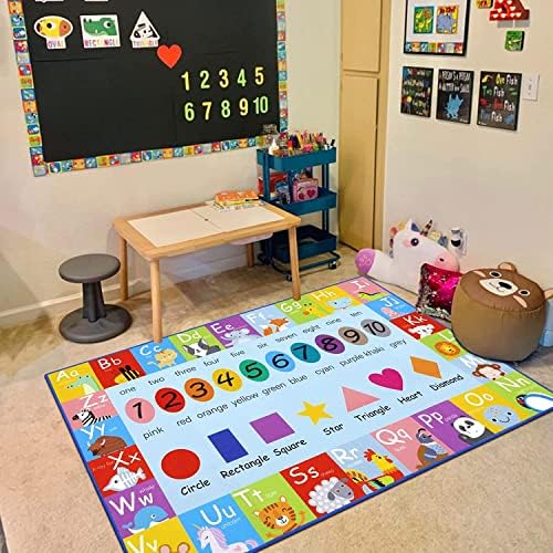 HEBE Kids Play Rug ABC Alphabet Numbers Shapes Educational Area Rug Machine Washable Baby Crawling Mat Non Skid Kid Play Mat Carpet for Girl Boy Bedroom Playroom 3'4"x5' 8 51EtC8M7OaL. AC