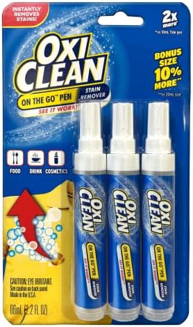 GuruNanda OxiClean Stain Remover Pen for Clothes – Instant Spot Cleaning for All Laundry Stains: Blood, Food, Drinks, Dirt, Ink, Makeup – Bleach-FREE & Travel-Friendly (2x More Quantity) – 3 Pack
