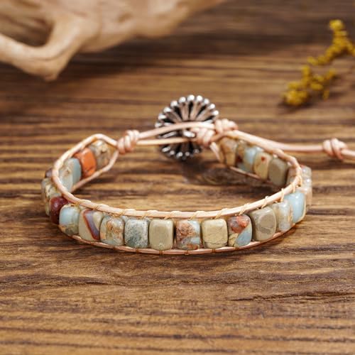 Image of Plumiss Women Boho Handmade Natural Stone Crystal Leather Bead Wrap Bracelets Collection