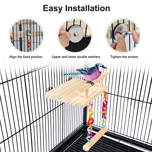 Image of FrgKbTm Bird Perches Cage Toys Parrot Wooden Platform Play Gyms Exercise Stands with Acrylic Wood Swing Ferris Wheel Chewing for Animals Green Cheeks, Baby Lovebird, Chinchilla, Hamster Budgie