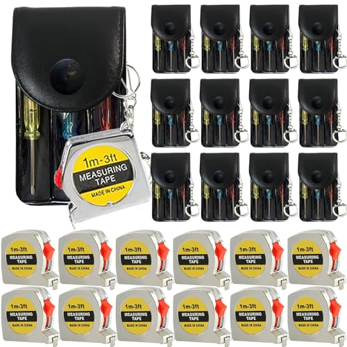 Image of 24 Pcs Mini Screwdriver Keychain Tape Measure Keychains Set Keychain Tape Measure Mini Screwdrivers in Pouch Keychain for Birthday Party Favors ，Adult Tool Party Prize for Father's Men Gifts
