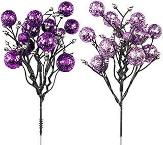 Art Beauty Purple Christmas Berry Picks Decorations Pack of 9 Artificial Glittered Berries Stems Crafts Tree Decoration Ornaments for Xmas Tree Topper Wedding Centerpiece