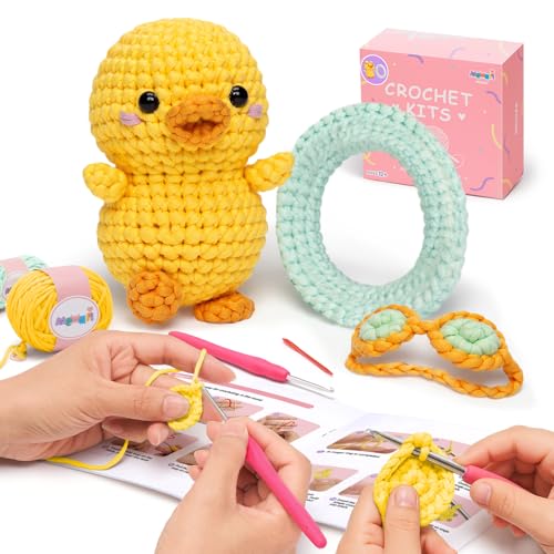 Image of Mewaii Crochet Kit for Beginners Level 2 with 40% Extra Pre-Started Easy Yarn, Step-by-Step Video Tutorials for Adults and Kids (Summer Duck) | 40% Extra Yarn, Photo & Video Guide, Pre-Started Piece, Complete Tool Kit, Creative Craft Gift for Adults & Kids