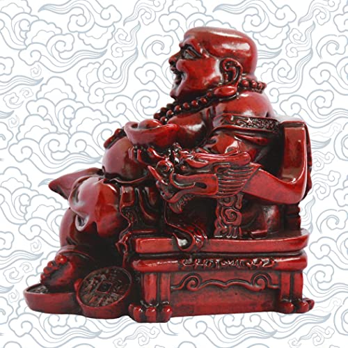 Estatua Feng Shui Buda Risueño sentando en silla dragón miniatura 5