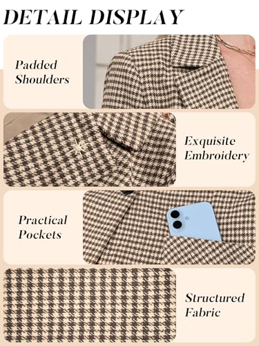ELLEVEN 2025 Women's Houndstooth Plaid Blazers with Embroidered Collar, Business Casual Work Office Jacket with Pockets4