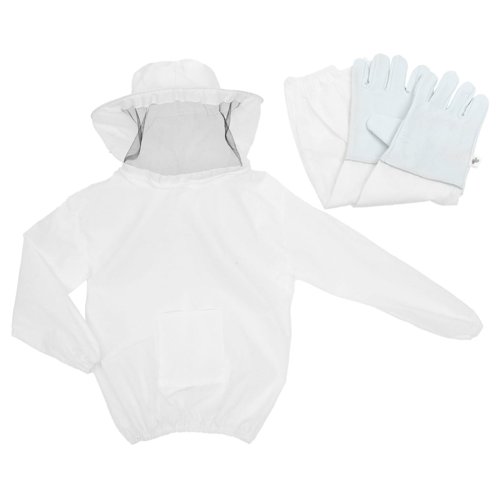 Imkeranzug mit Langen Handschuhen aus Polyester und Wildleder Satz Weißer Atmungsaktiv und Bienenstichfest für Sicheres Imkern und Honigernte
