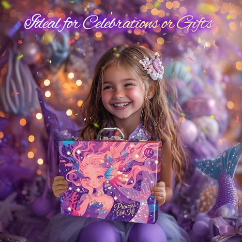 Cokiki Materiais de arte, conjuntos de arte de 184 peças para meninas de 6 a 12 anos, kit de arte de