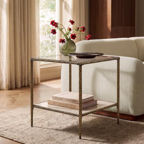 Morden Fort Gold and Glass Side Table for Living Room, Square