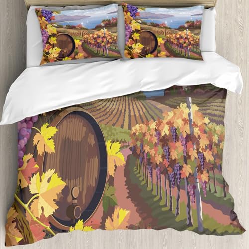 MJNLYDAO Ropa de Cama Cubierta de Conjunto elaborado en algodón 100%.,Especialmente Adecuado para hipoalérgicos,Bodega, Paisaje Rural Viñedo Agricultura Temporada de Vino Uvas,200x228cm