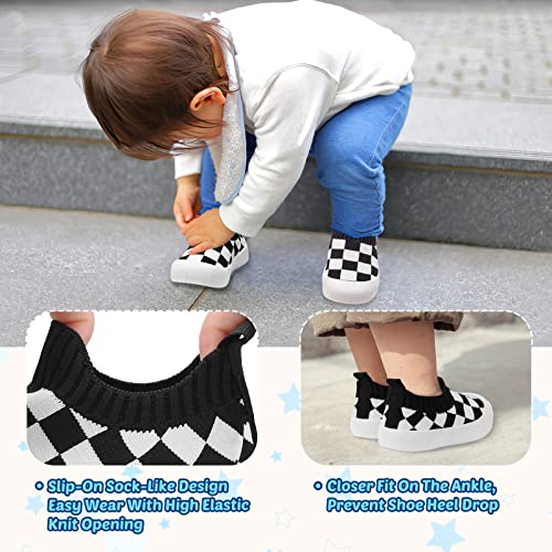 Baby First-Walker Shoes Size 4 Infant Soft Rubber Sole Crawling Indoor Shoes Toddler Boy Girls Extra Wide Knit Elastic Slip On Lightweight Mesh Breathable Prewalker Sneakers 9-12 Months (Black,12.5)4T #TOP1