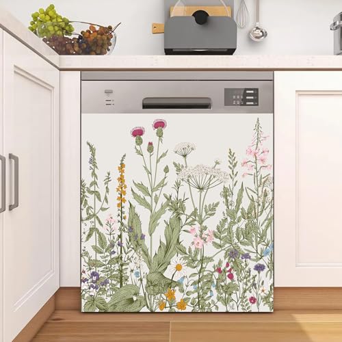 Image of Wildflowers Dishwasher Magnet Cover for Washers Fridge Cover Panel Decal Home Kitchen Decor,Washing Machine Cabinet Reusable Dishwasher Covers,26 x 23 inch