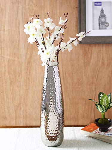 Image of Hosley 16.5 Inch High Hammered Nickel Plated Decorative Flower Vase /Metal Flower Vase for Home Decoration, Elegant Centerpiece for Floral Arrangements and Statement Home Decor Silver, Pack of 1