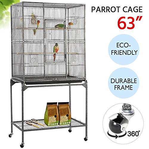 Yaheetech 63-Inch Wrought Iron Rolling Large Bird Cage for African Grey Small Quaker