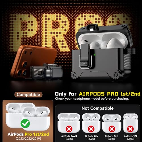 Image of Inesore for AirPods AirPods Pro 1st /2nd Case with Secure Lock (Black) | Phone Stand Design,Compatible with MagSafe,Automatic Snap Switch Secure Cover with Cleaner Kit & Keychain