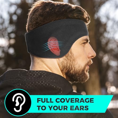 WTACTFUL Doppelschicht Fleece Stirnband Sport Ohrenwärmer für Damen Herren Winter Warme Windstopper Sportstirnband laufstirnband für Joggen Laufen Wandern Fahrrad und fahrradhelm, 2 Stück Schwarz